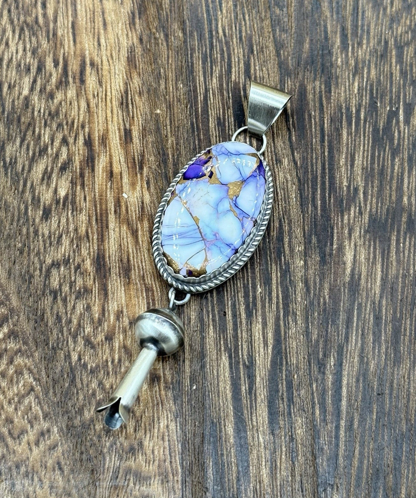 Native Navajo Handmade Sterling Silver Violet Rose Dahlia Dangle Blossom Pendant