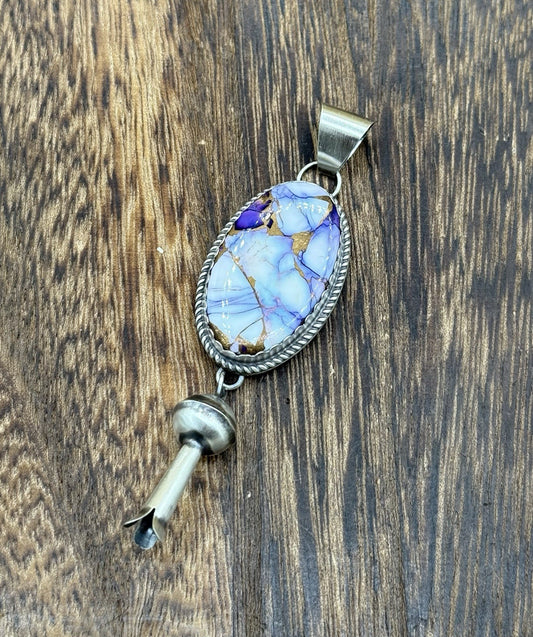 Native Navajo Handmade Sterling Silver Violet Rose Dahlia Dangle Blossom Pendant