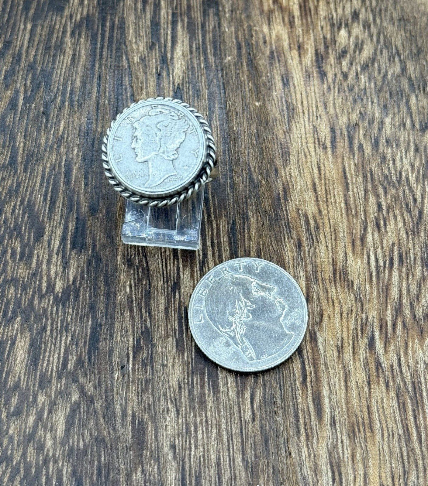 Native American Navajo Handmade Sterling Silver Liberty Dime Ring Size 9