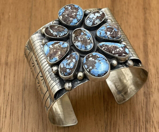 Native American Navajo Handmade Sterling Silver Natural Turquoise Cuff Bracelet