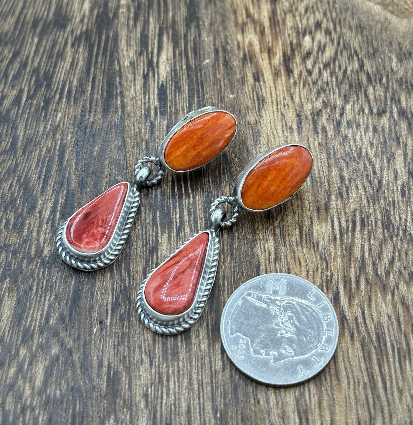 Navajo Handmade Sterling Silver Mixed Spiny Oyster Shell Post Dangle Earrings