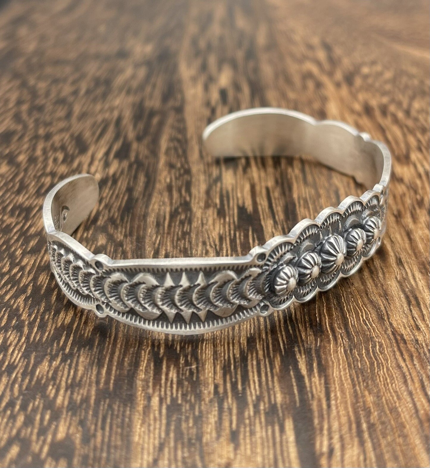 Native American Navajo Handmade Sterling Silver Old Look Design Cuff Bracelet