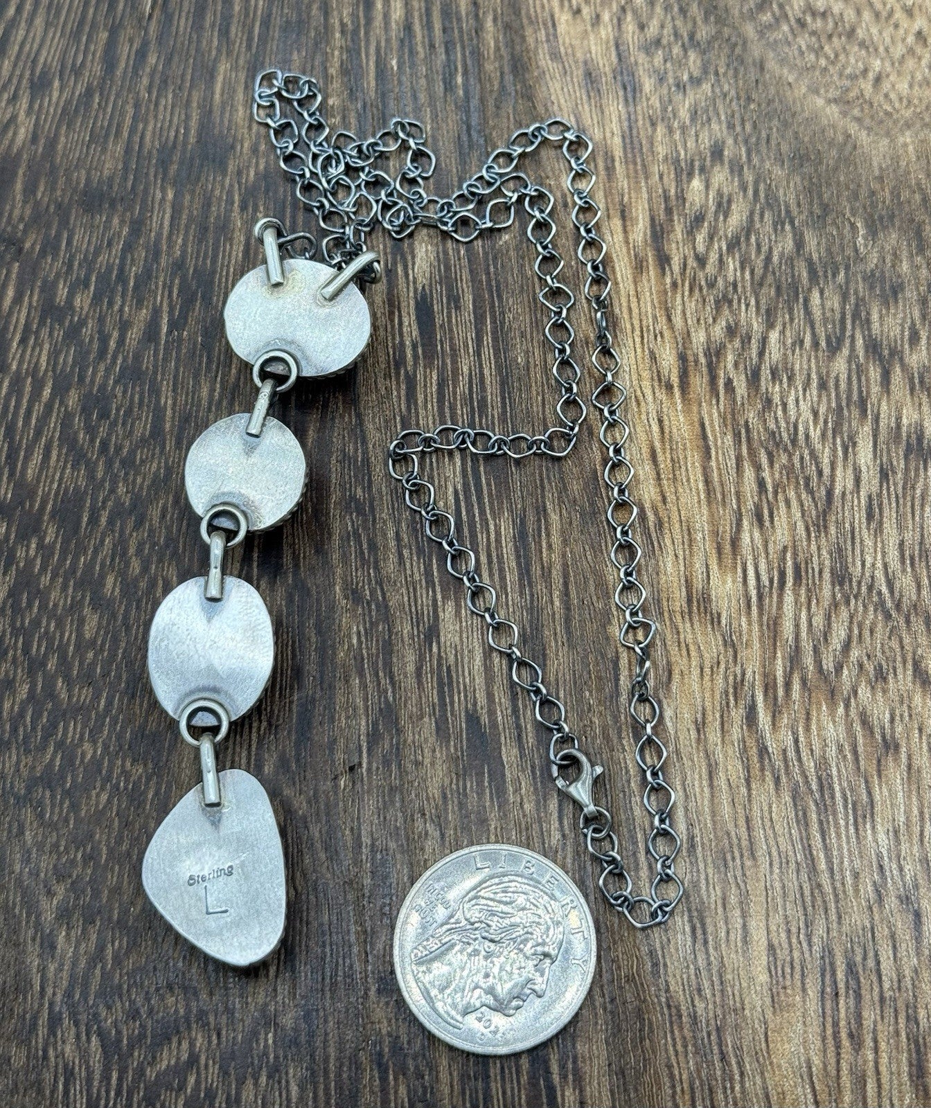 Navajo Handmade Sterling Silver Multi Color Mixed Stone Lariat Necklace 18”