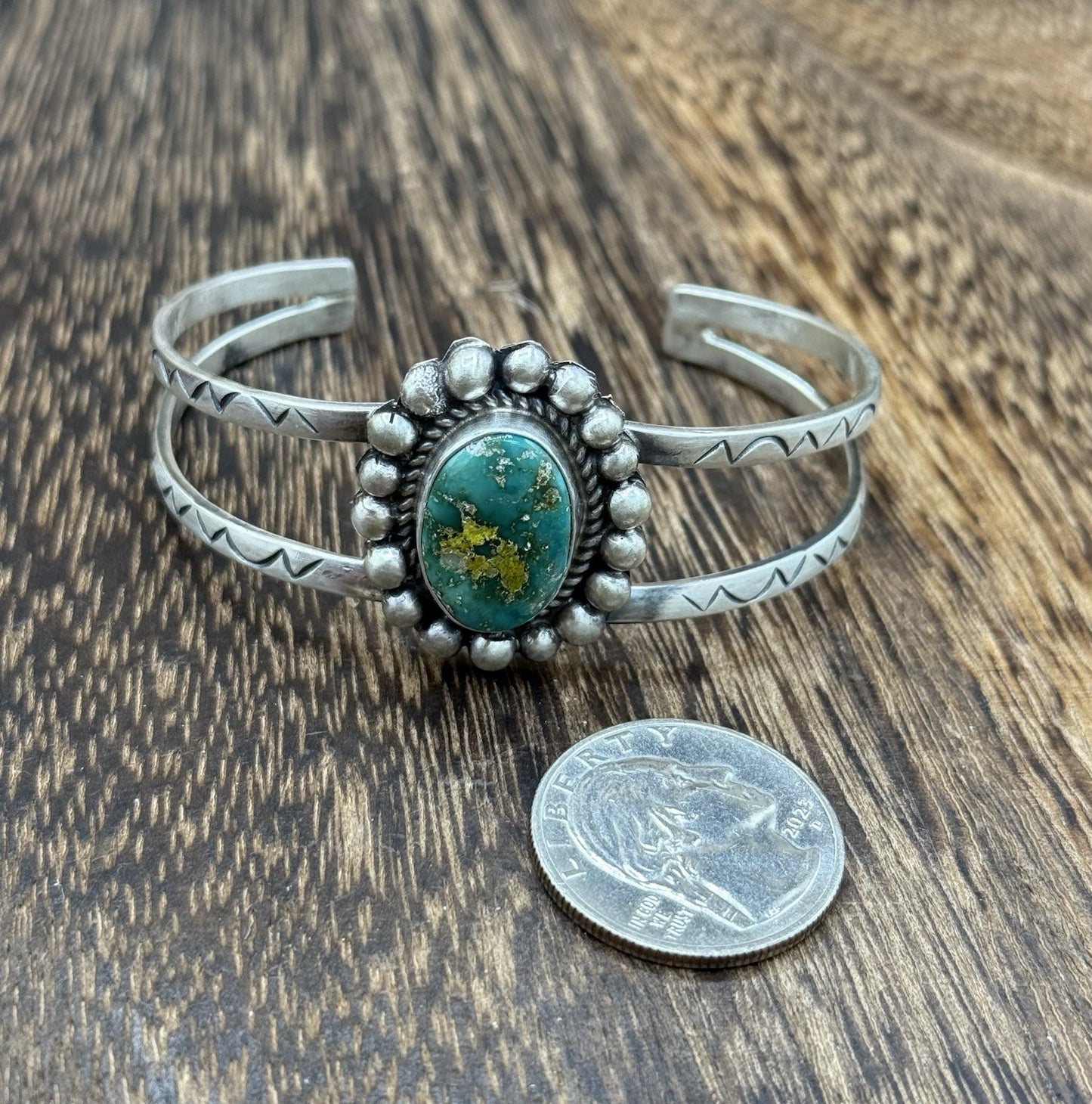 Native Navajo Handmade Sterling Silver Sonoran Gold Turquoise Cuff Bracelet