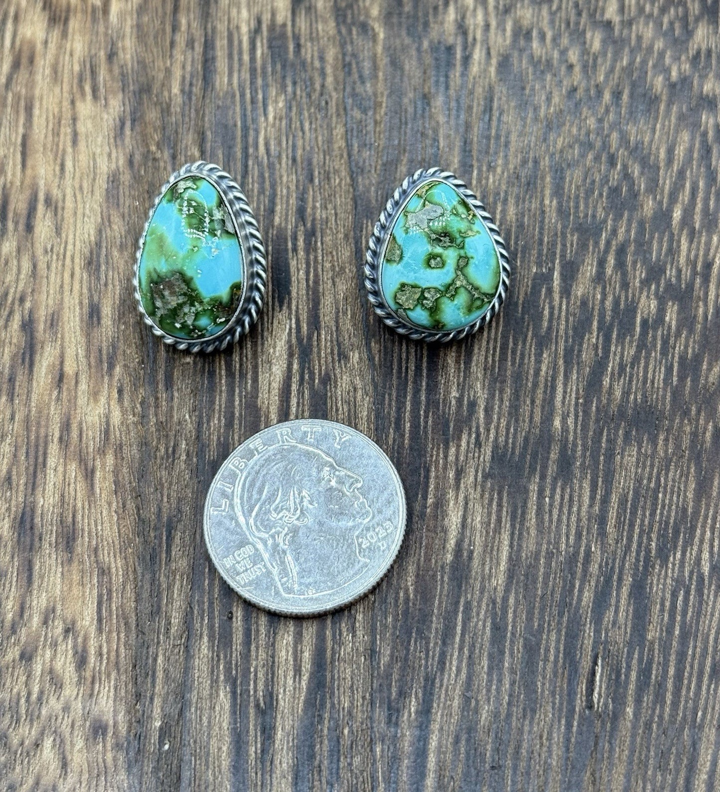 Navajo Handmade Sterling Silver Sonoran Gold Turquoise Post Stud Earrings