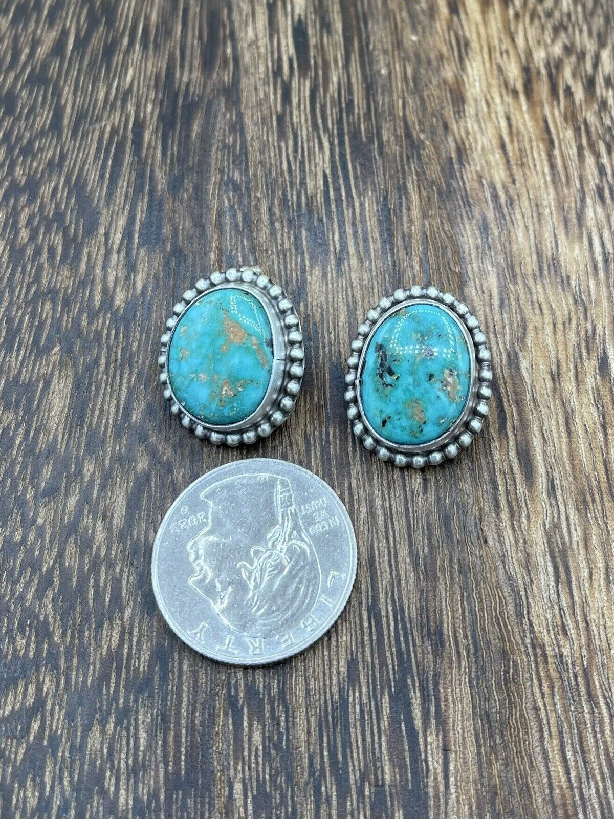 Native American Navajo Handmade Silver Sonoran Turquoise Post Stud Earrings