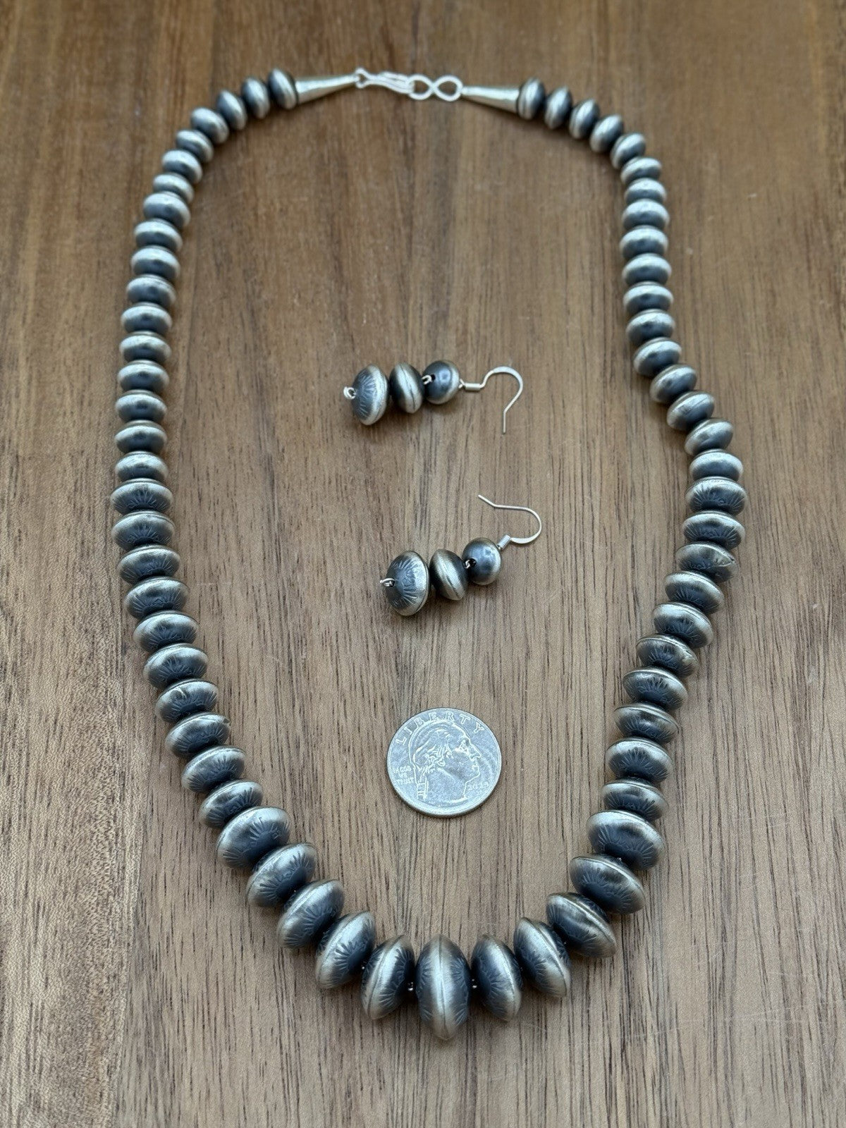 Authentic Navajo Handmade Old Look Navajo Pearl Bead Necklace And Earrings 24”