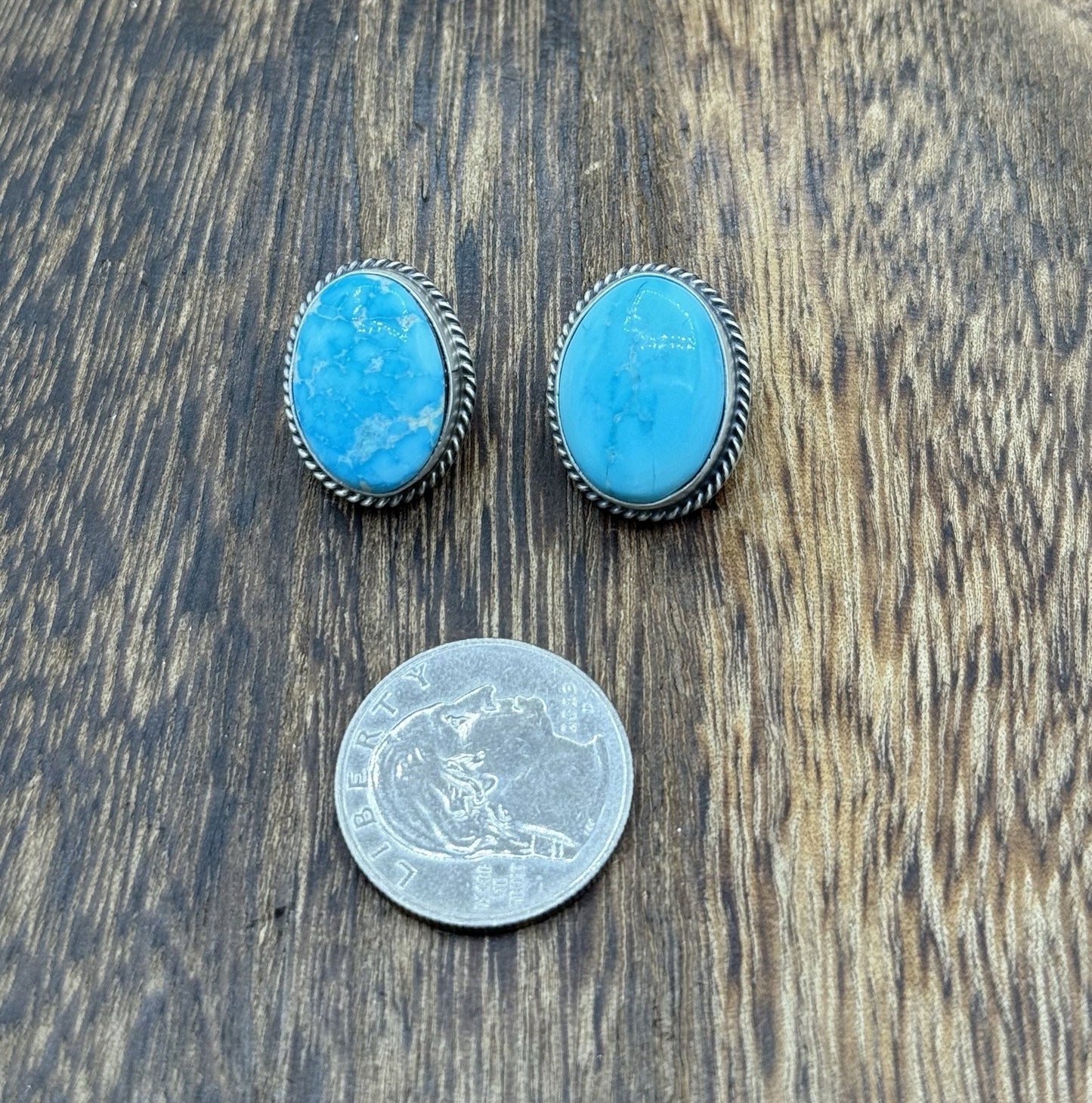 Native Navajo Handmade Sterling Silver Blue Bird Turquoise Post Stud Earrings