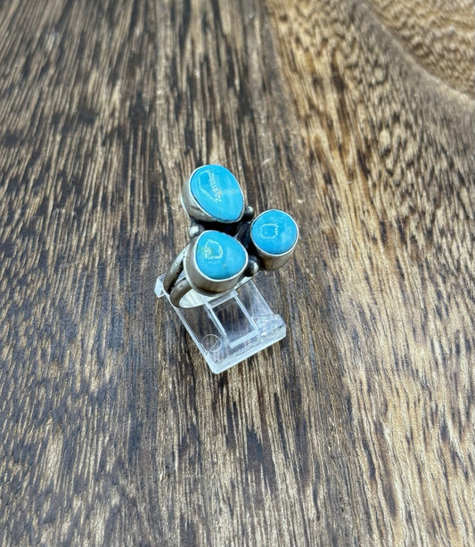 Navajo Handmade Sterling Silver White Water Turquoise Cluster Ring Size 9