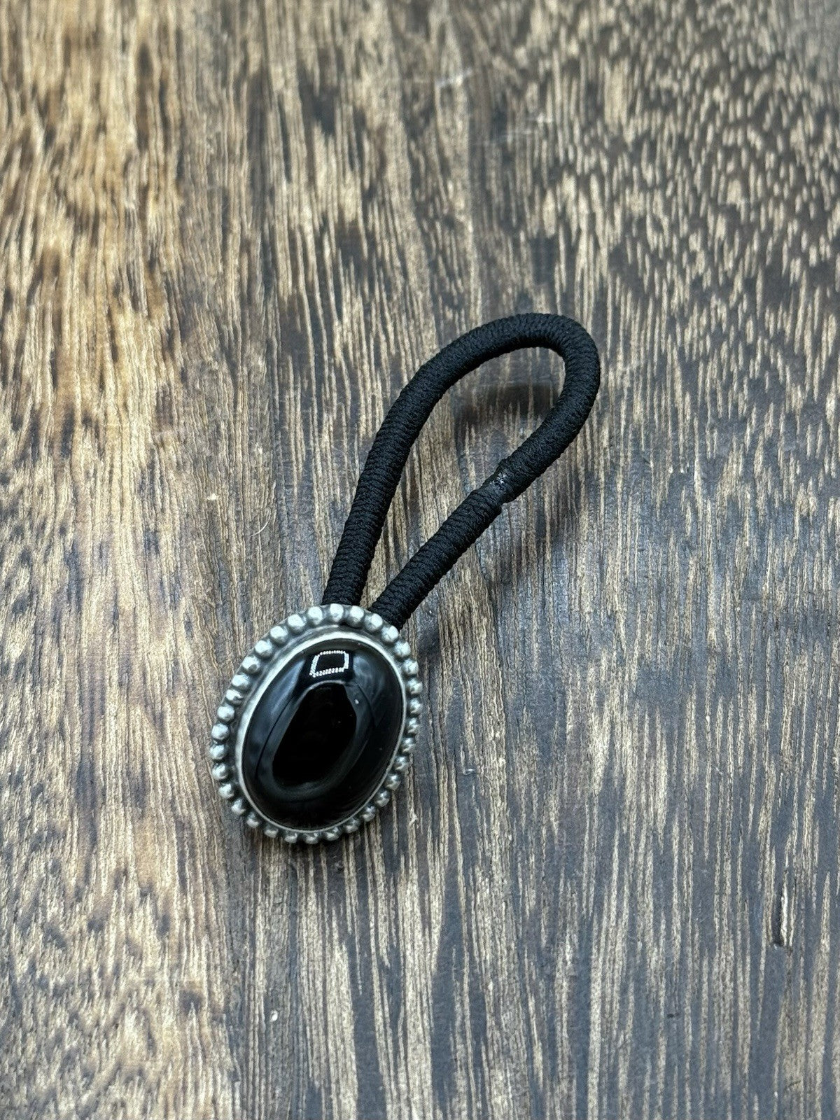 Native American Navajo Handmade Sterling Silver Black Onyx Hair Tie