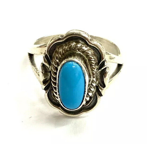 NAVAJO HANDMADE STERLING SILVER SLEEPING BEAUTY TURQUOISE RING SIZE 8