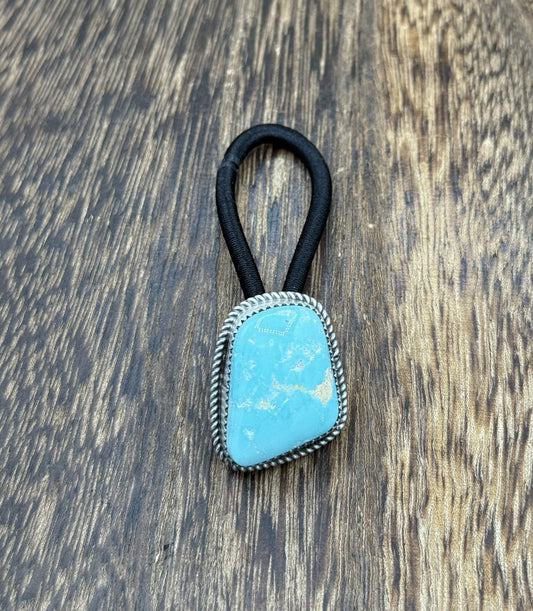 Native American Navajo Handmade Sterling Silver Royston Turquoise Hair Tie