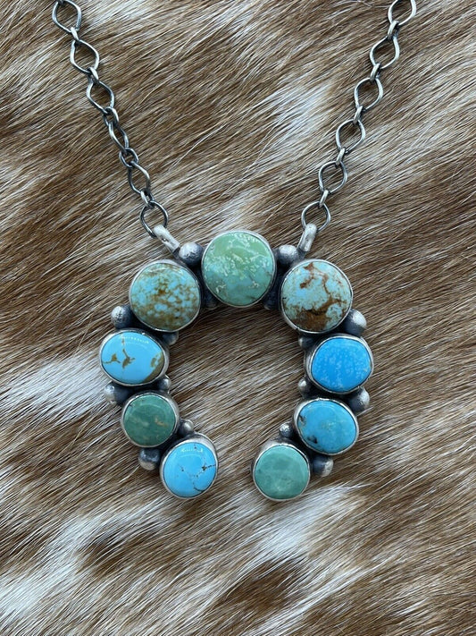 Native American Navajo Handmade Sterling Silver Turquoise  Naja Necklace 18 Inch