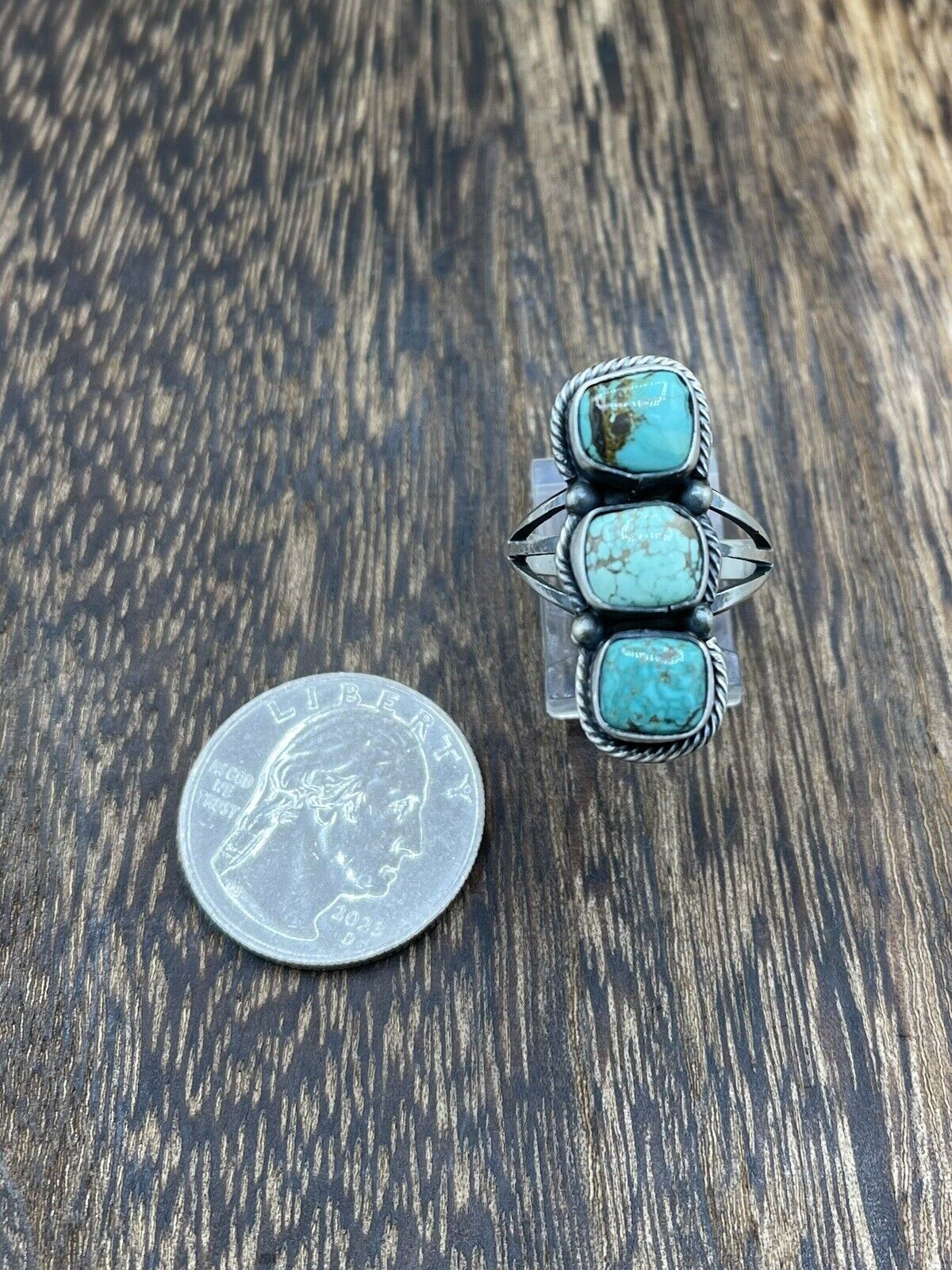 Native American Navajo Handmade Sterling Silver Sonoran Turquoise Ring Size 8.5