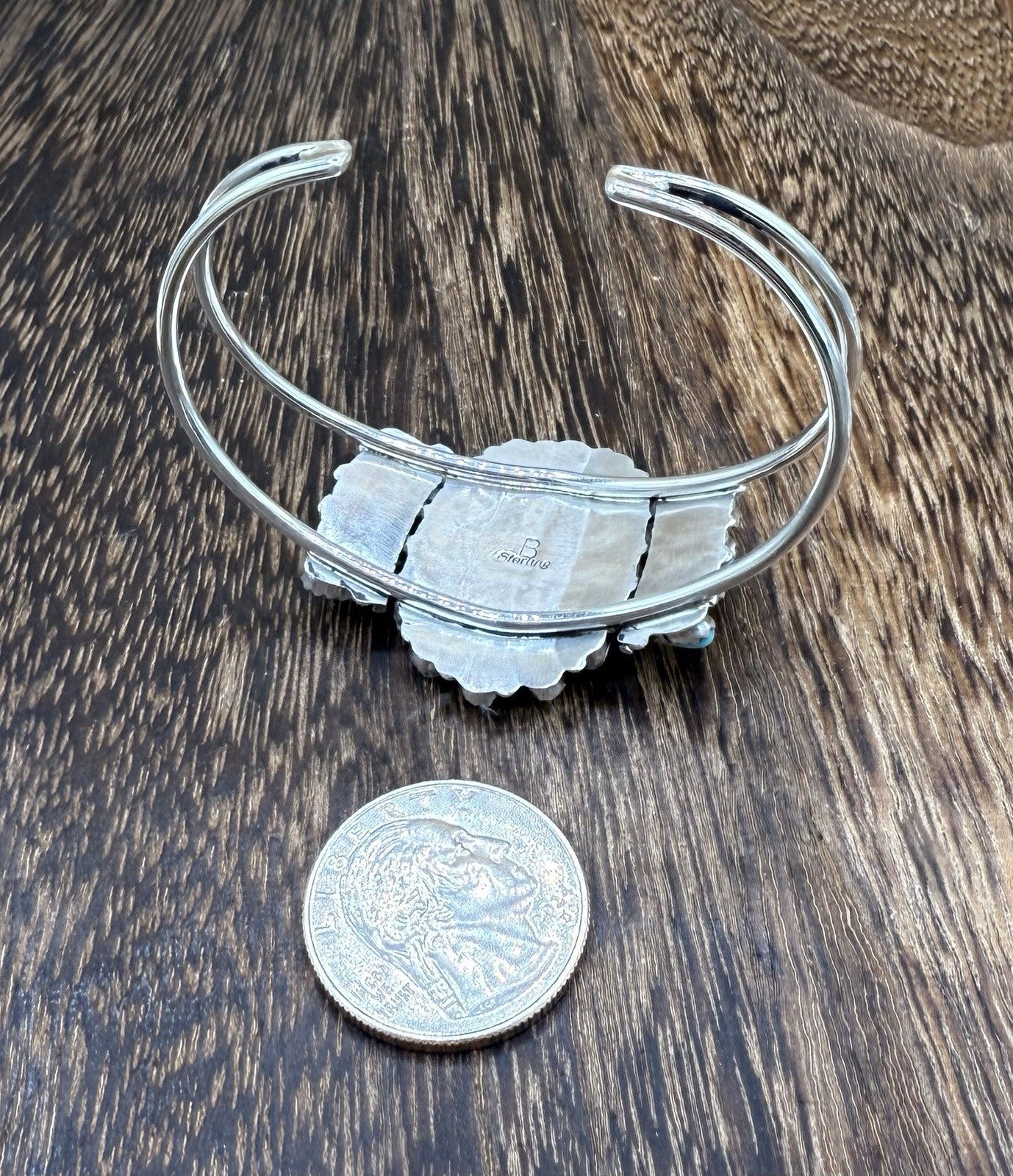 Navajo Handmade Sterling Silver Turquoise Traditional Cluster Cuff Bracelet