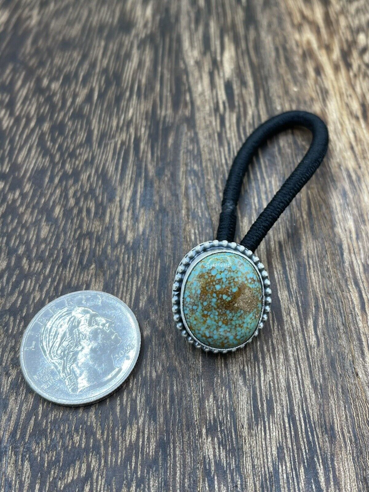 Native American Navajo Handmade Sterling Silver Turquoise Hair Tie Scott Skeets