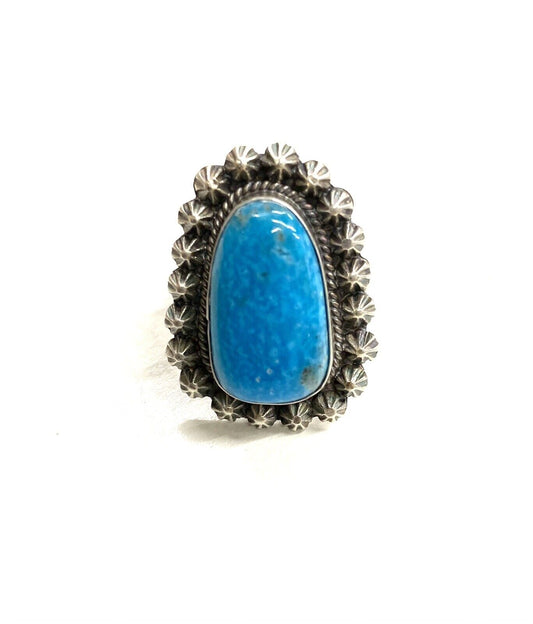 navajo handmade sterling silver natural kingman turquoise stone ring size 9.5