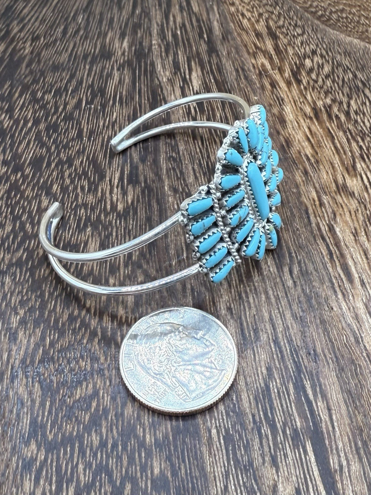 Navajo Handmade Sterling Silver Turquoise Traditional Cluster Cuff Bracelet