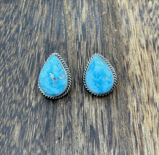 Native Navajo Handmade Sterling Silver Blue Bird Turquoise Post Stud Earrings