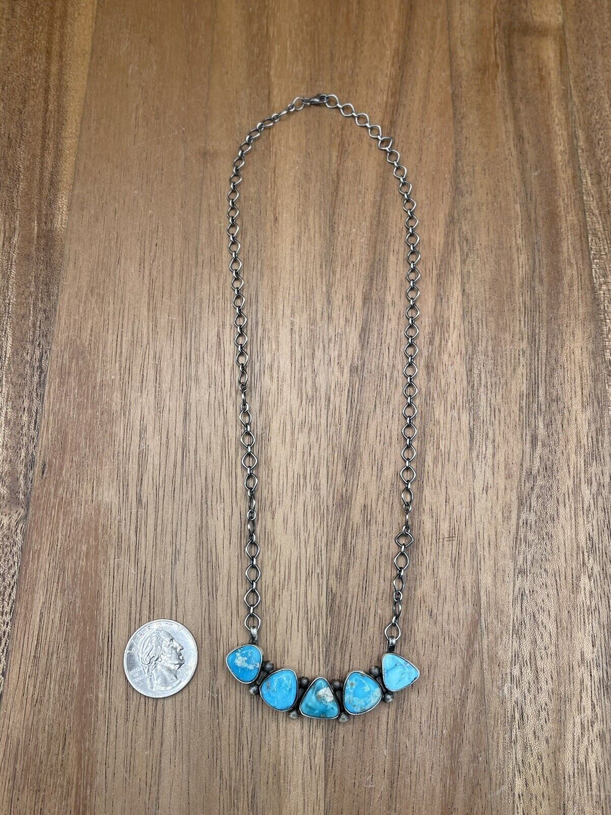 Native American Navajo Handmade Silver Sonoran Bella Turquoise Bar Necklace 18”