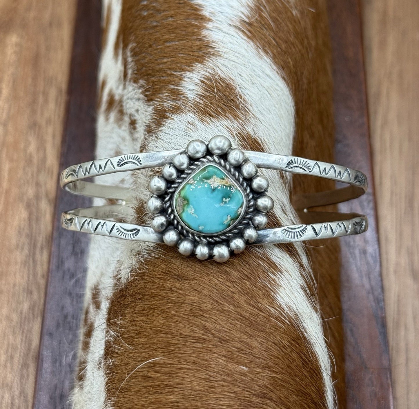 Native Navajo Handmade Sterling Silver Sonoran Gold Turquoise Cuff Bracelet