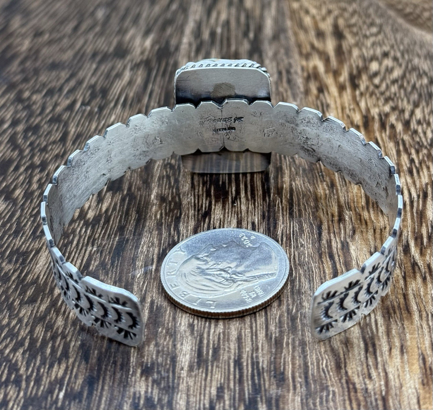 Navajo Handmade Sterling Silver Royston Turquoise Stacker Cuff Bracelet