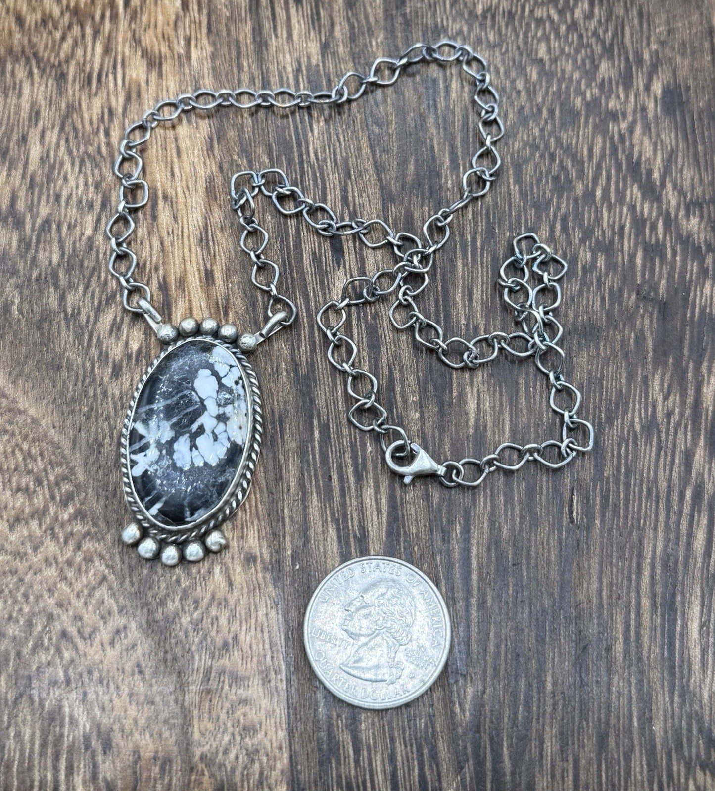 Native American Navajo Handmade Sterling Silver White Buffalo Bar Necklace 18”