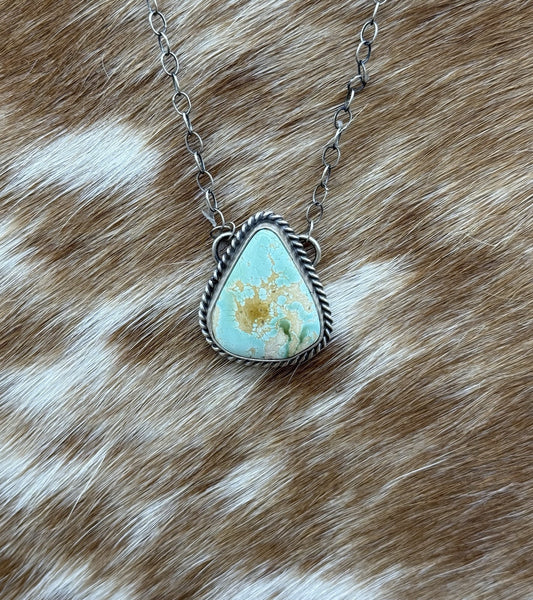 Native Navajo Handmade Sterling Silver Royston Turquoise Bar Necklace 18”