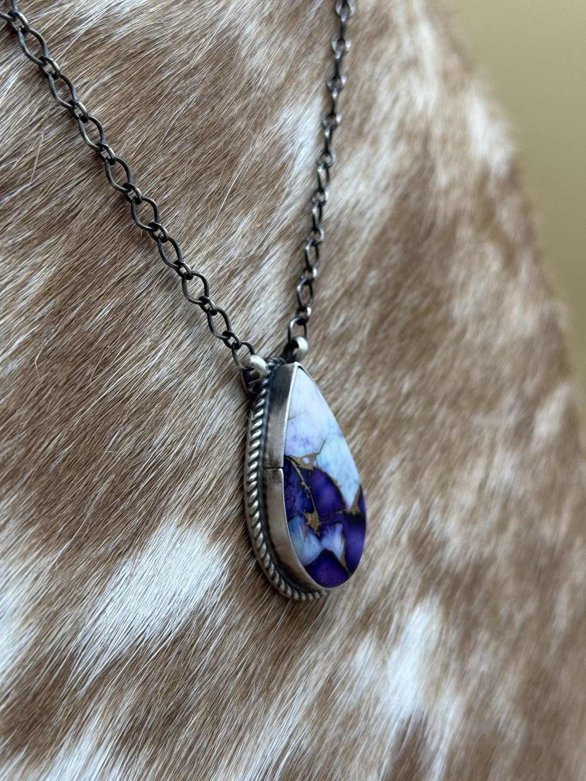 Navajo Handmade Sterling Silver Violet Rose Bar Necklace 18” By Tricia Smith