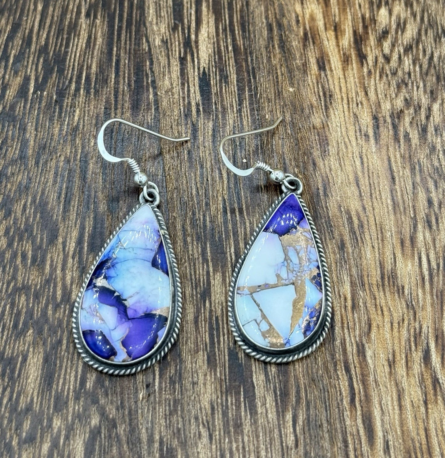 Navajo Handmade Sterling Silver Violet Rose Dahlia Dangle Drop Earrings Byron B.