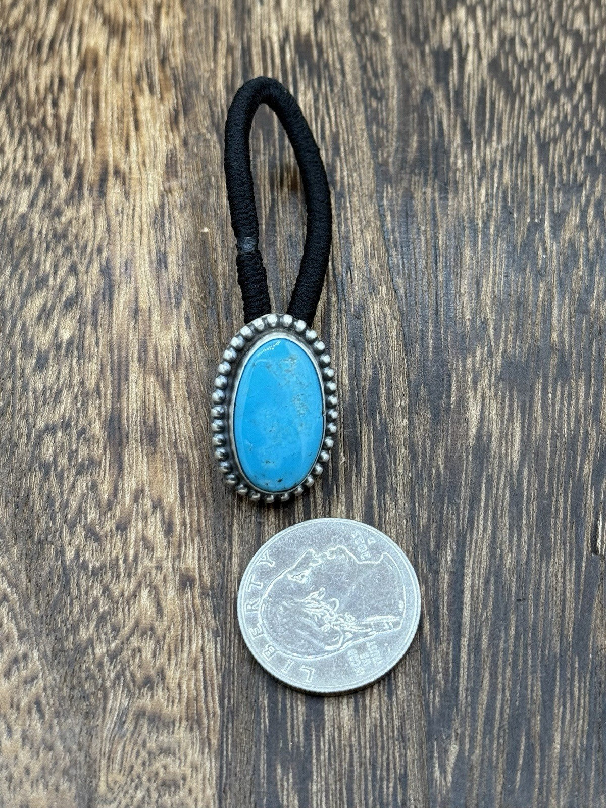 Native American Navajo Handmade Sterling Silver Kingman Turquoise Hair Tie