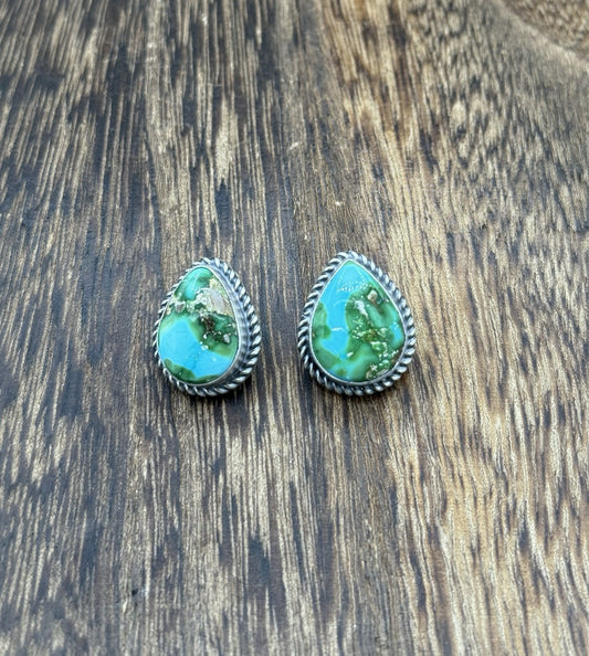 Navajo Handmade Sterling Silver Sonoran Gold Turquoise Post Stud Earrings