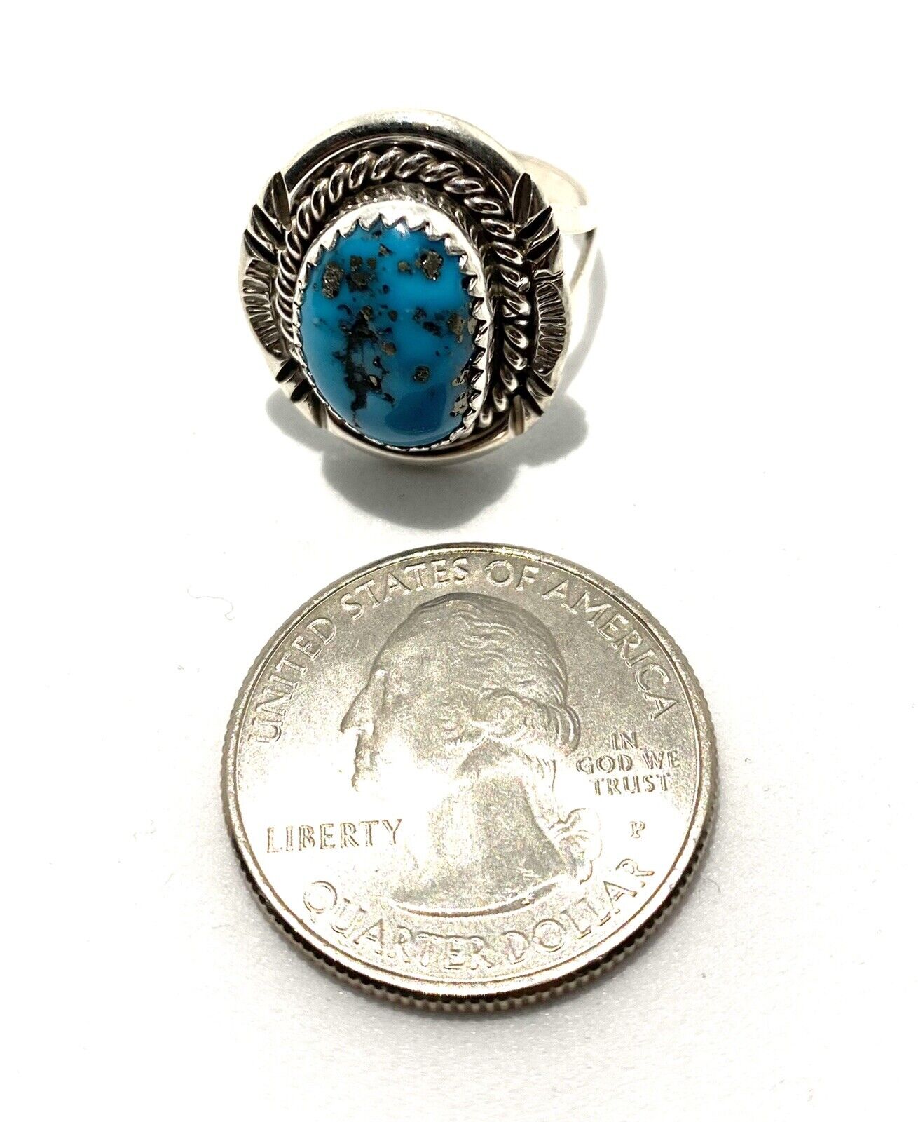 Native American Sterling Navajo Handmade Natural Turquoise Ring Size 7