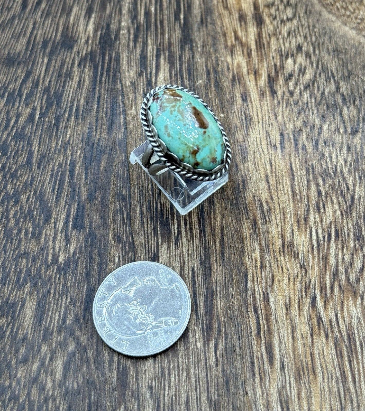Native American Navajo Handmade Sterling Silver Royston Turquoise Ring Size 8