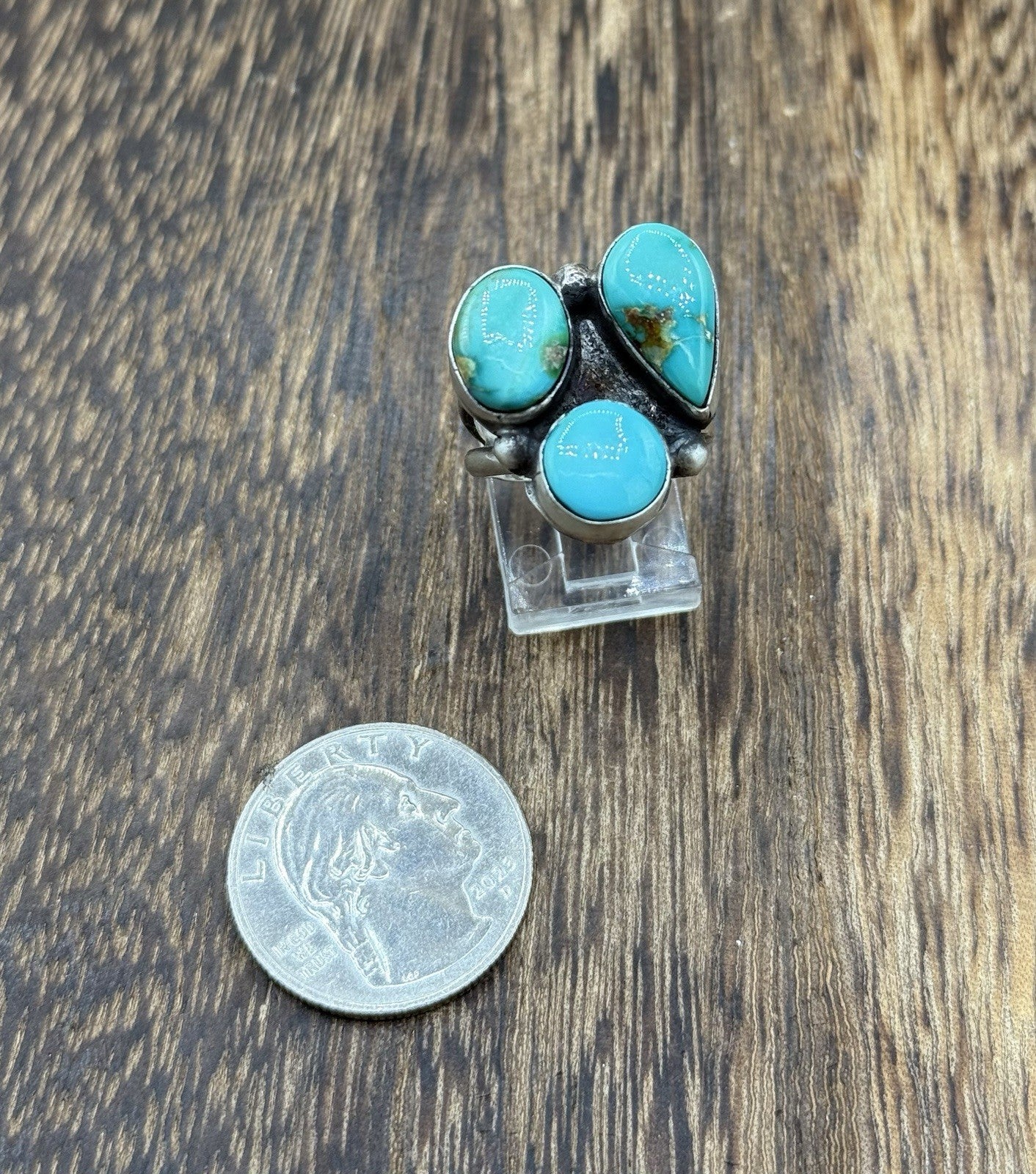 Navajo Handmade Sterling Silver Sonoran Gold Turquoise Cluster Ring Size 8