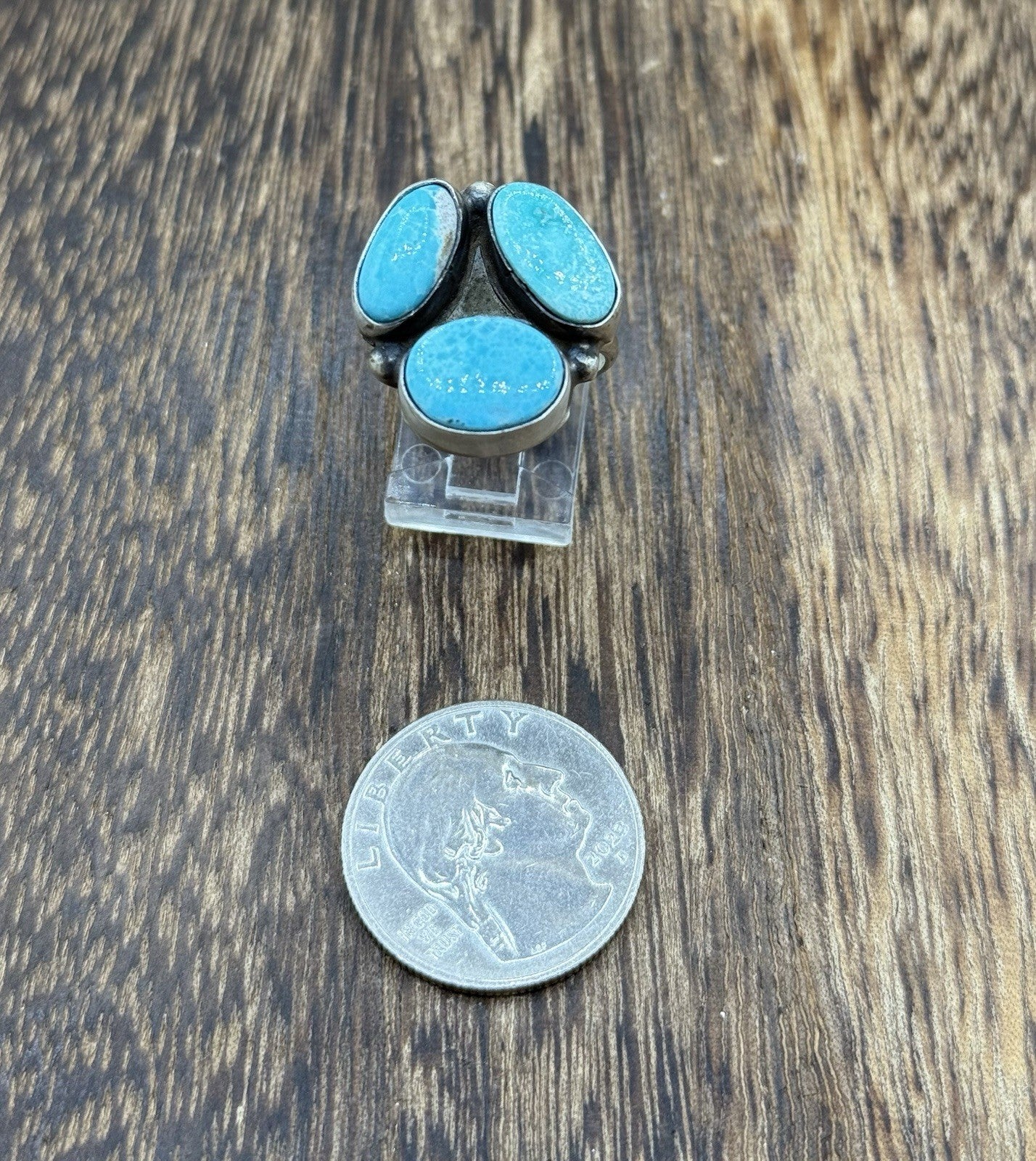 Navajo Handmade Sterling Silver White Water Turquoise Cluster Ring Size 9