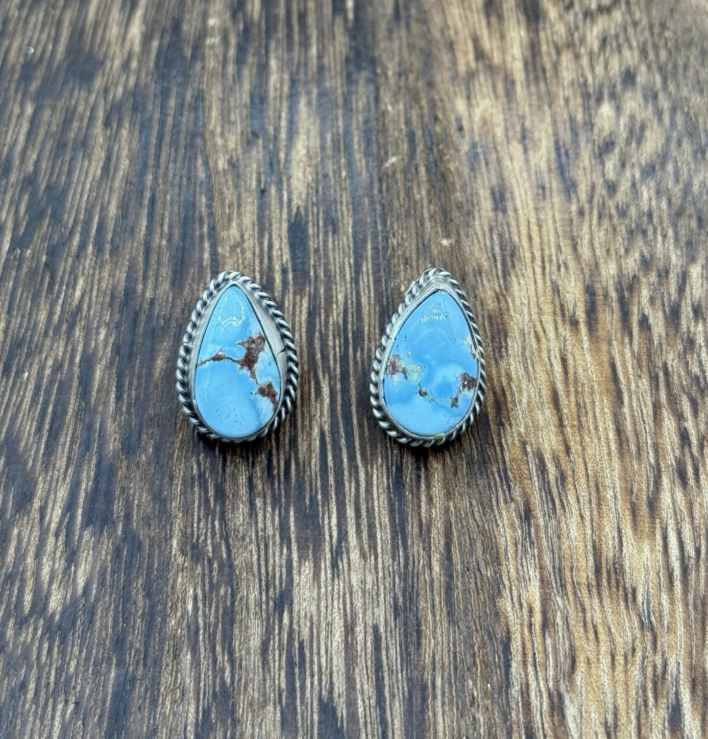 Native Navajo Handmade Sterling Silver Golden Hills Turquoise Post Stud Earrings