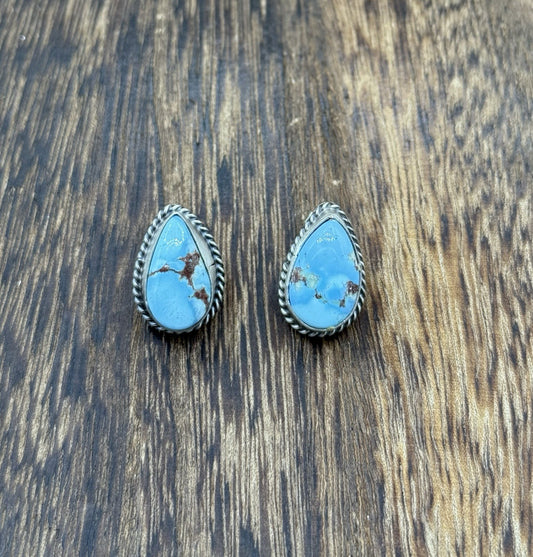 Native Navajo Handmade Sterling Silver Golden Hills Turquoise Post Stud Earrings