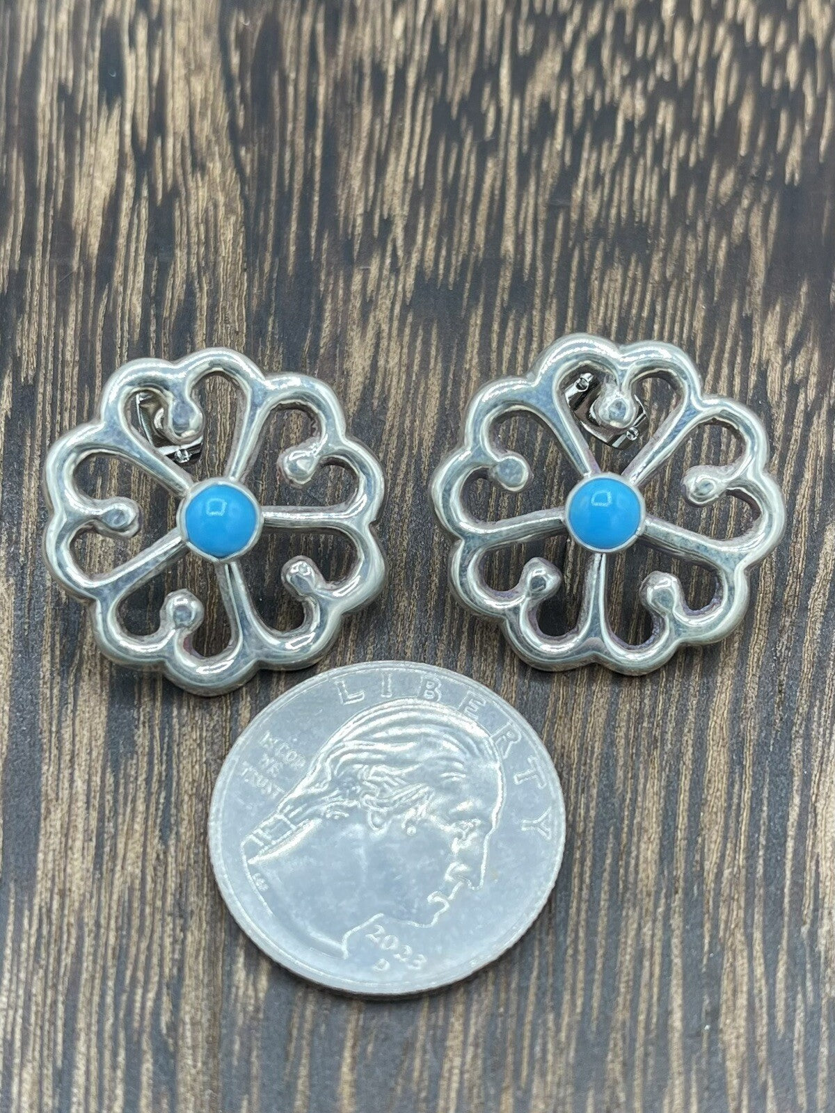 Native American Sterling Silver Navajo Handmade Natural Turquoise Post Earring