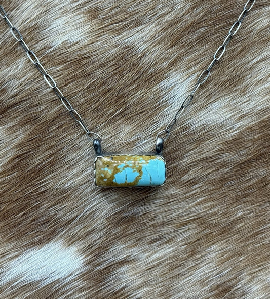 Native American Navajo Handmade Silver Kingman Turquoise Bar Necklace 18”