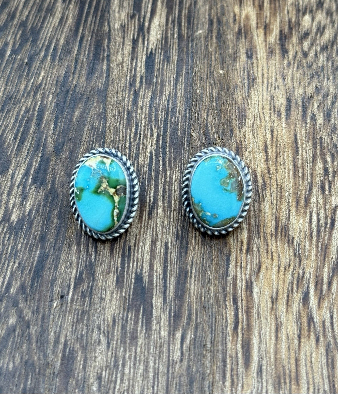 Navajo Handmade Sterling Silver Sonoran Gold Turquoise Post Stud Earrings