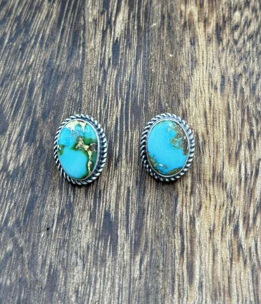 Navajo Handmade Sterling Silver Sonoran Gold Turquoise Post Stud Earrings