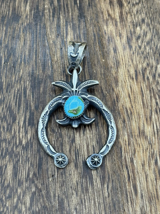 Navajo Handmade Sterling Silver Old Look Sonoran Gold Turquoise Naja Pendant