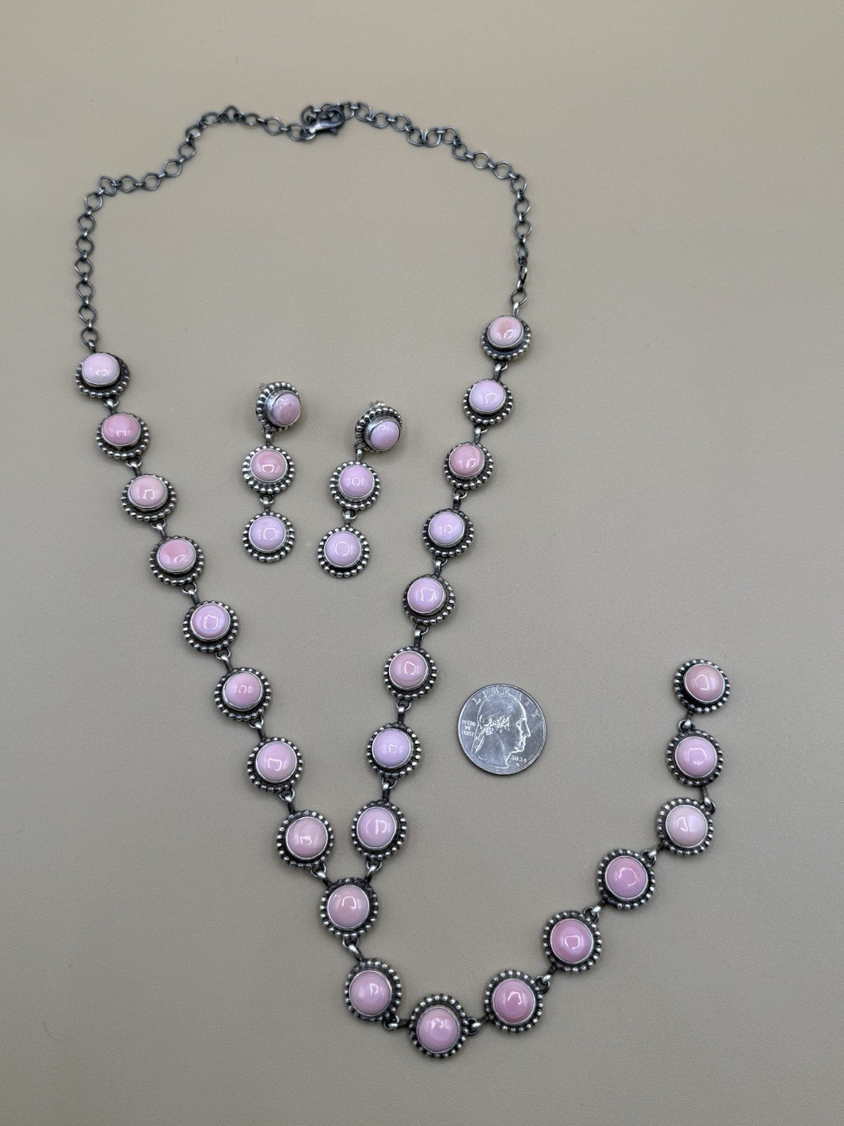 Navajo Handmade Sterling Silver Pink Conch Lariat Dangle Necklace Super Long