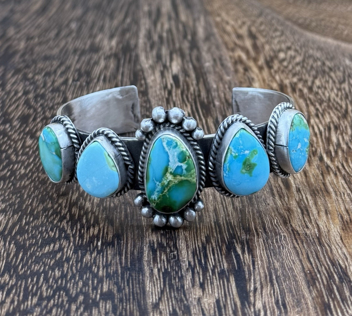 Native Navajo Handmade Sterling Silver Sonoran Gold Turquoise Cuff Bracelet