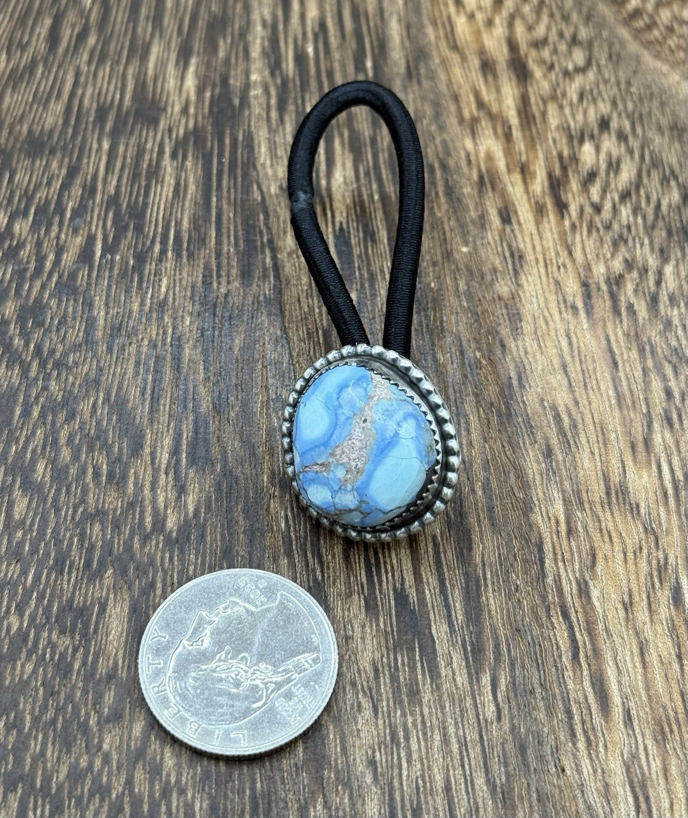 Native American Navajo Handmade Sterling Silver Golden Hills Turquoise Hair Tie