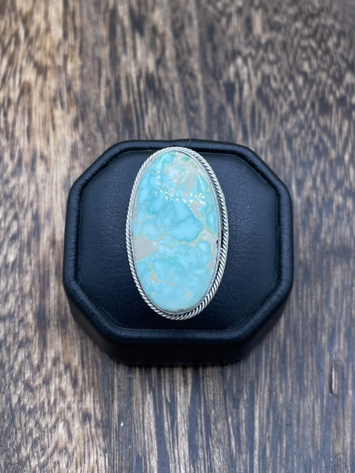 Native American Navajo Handmade Silver Kingman Turquoise Old Look Ring Size 7.5