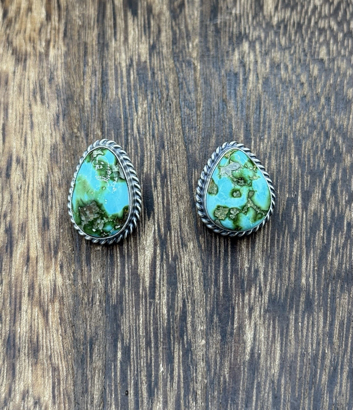 Navajo Handmade Sterling Silver Sonoran Gold Turquoise Post Stud Earrings