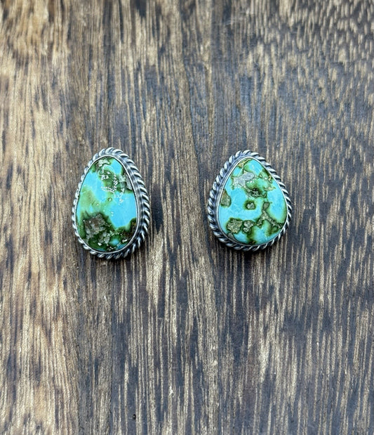 Navajo Handmade Sterling Silver Sonoran Gold Turquoise Post Stud Earrings