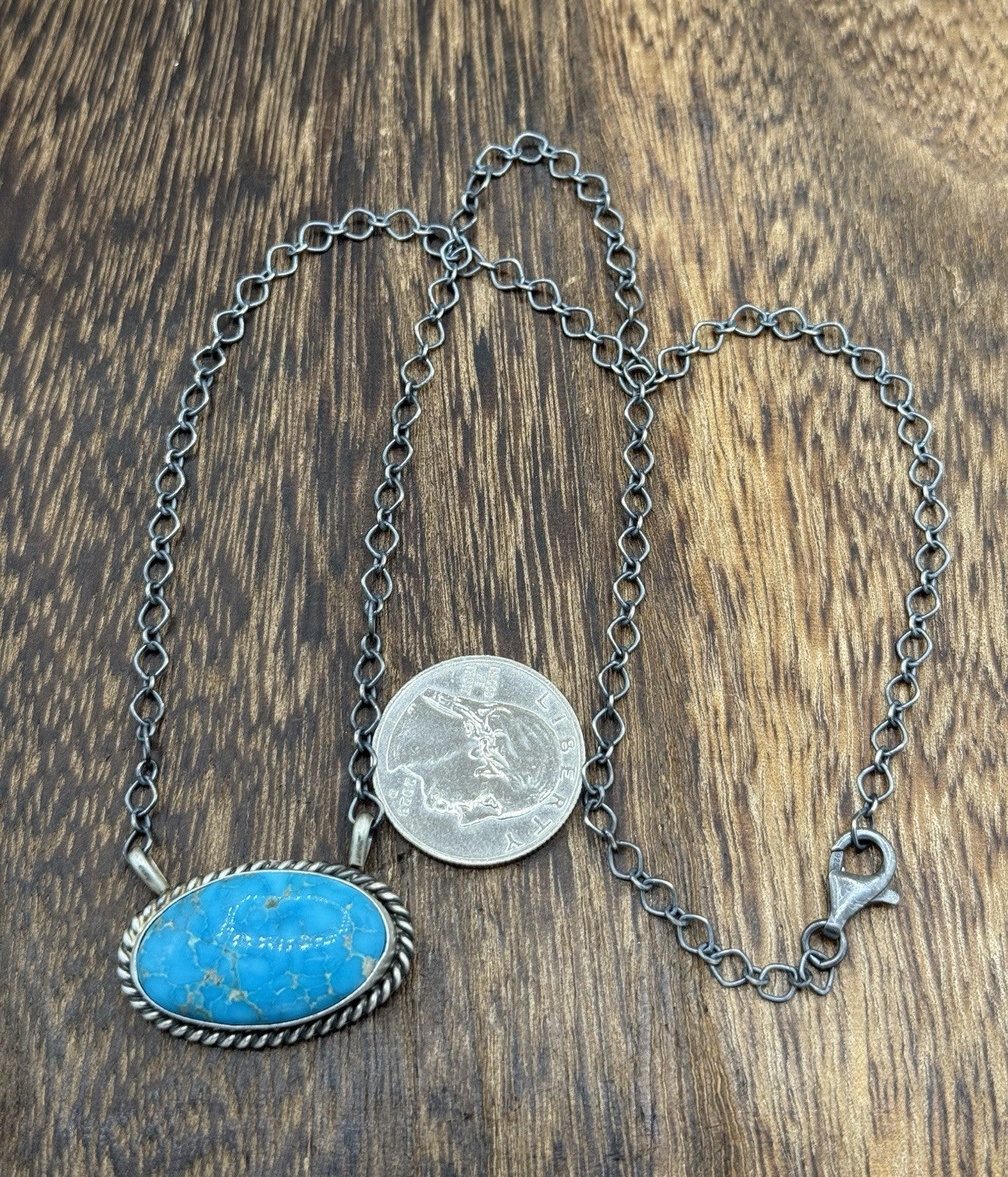 Native Navajo Handmade Sterling Silver Blue Bird Turquoise Bar Necklace 18”